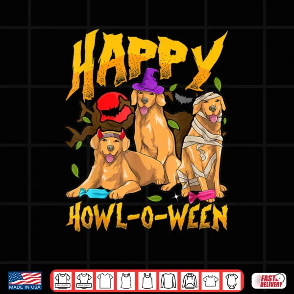 Design Halloween Golden Retriever Mom Dad HAPPY HOWL O WEEN Goldies Shirt