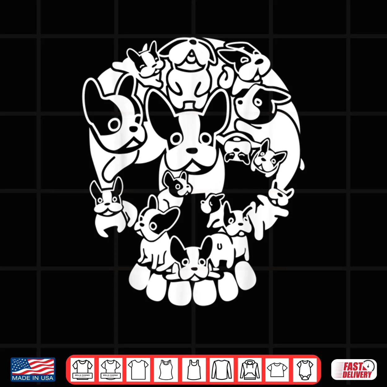 Halloween Rockabilly French Bulldog Dog and Pug Skull Shirt Halloween Rockabilly French Bulldog Dog and Pug Skull Shirt