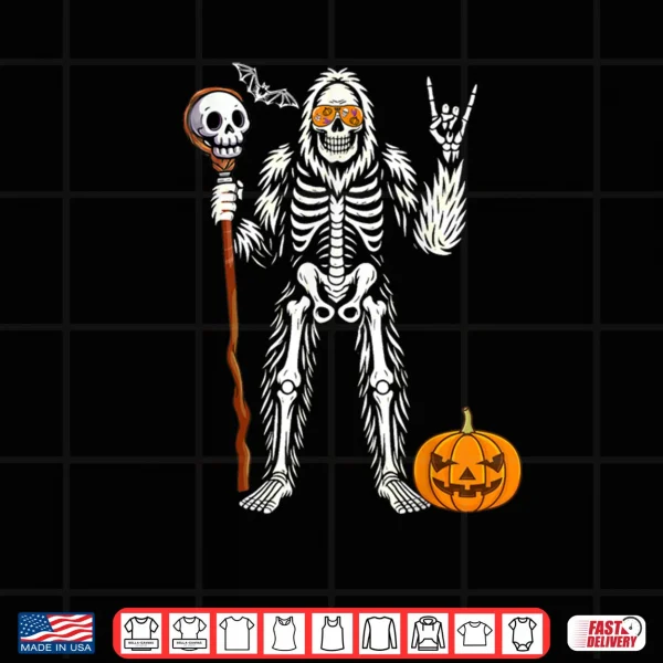 Design Halloween Skeleton Bigfoot Rock Pumpkin Skull Shirt