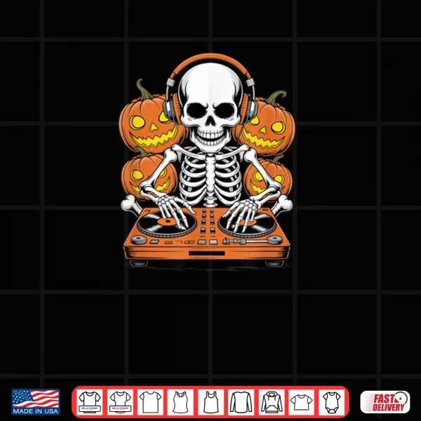 Design Halloween Skeleton DJ Music Disc Jockey Shirt 1