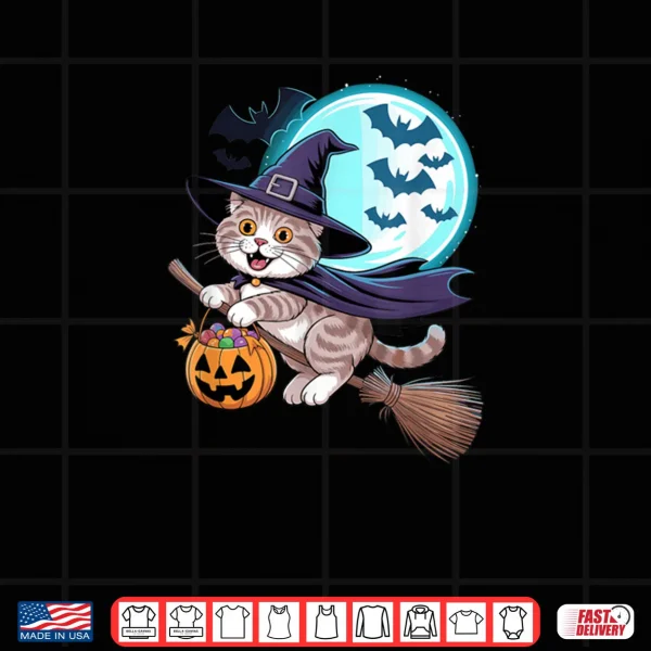 Design Halloween Witch Scottish Fold Moon Coupari Shirt