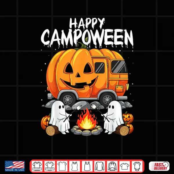 Design Happy Camp O Ween Halloween Camping Ghosts and Campfires Shirt