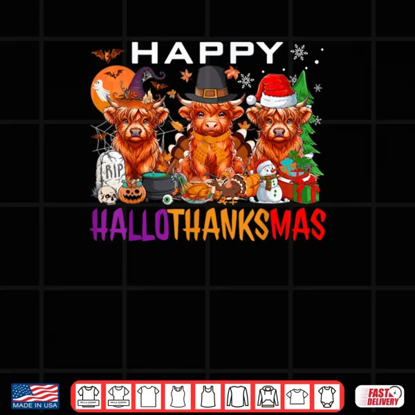 Design Happy Hallothanksmas Cows Halloween Thanksgiving Christmas Shirt