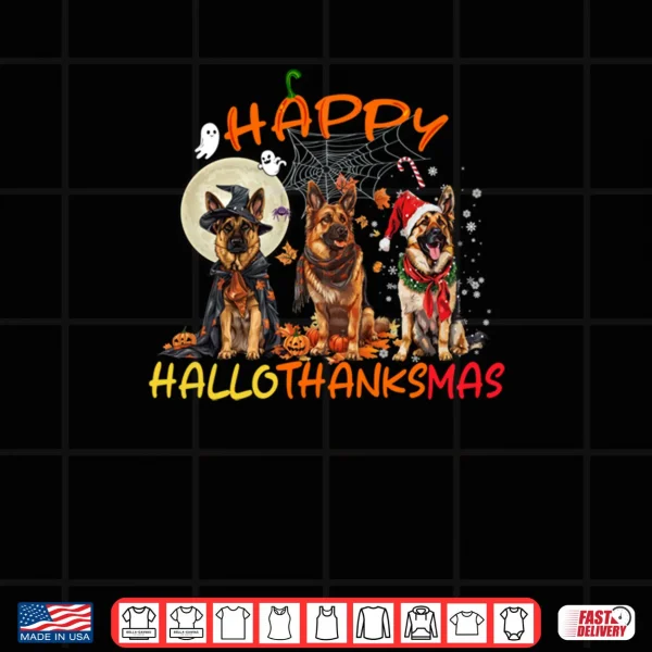 Design Happy Halloween Thanksgiving Christmas German Shepherd Xmas Shirt