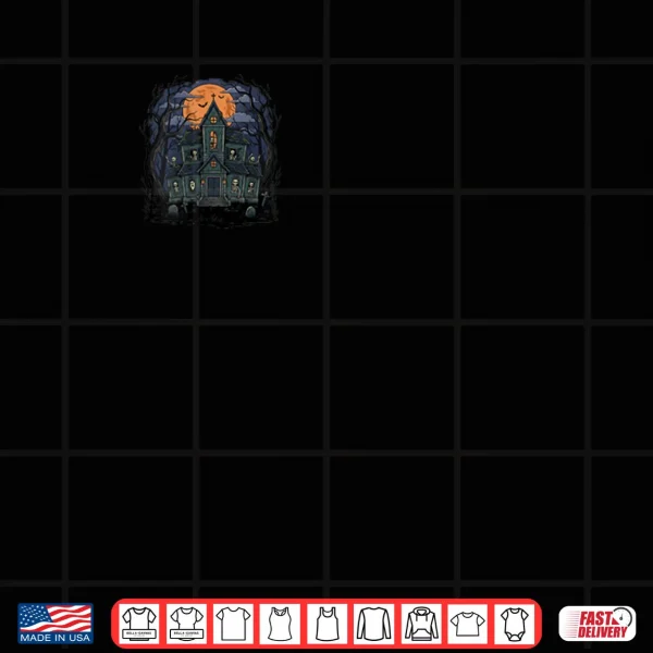 Design Haunted Skeleton House Mansion Spooky Halloween Moon Shirt