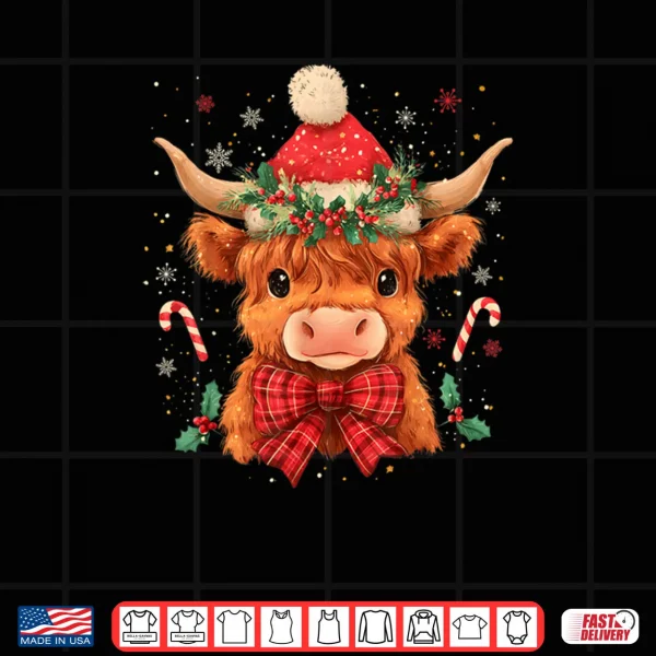 Design Highland Cow Mooey Xmas Heifer Santa Hat Cute Christmas Shirt