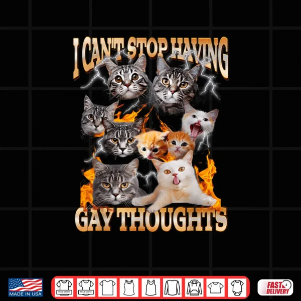 Design I Cant Stop Having Gay Thoughts Funny Cat Meme Bootleg Shirt
