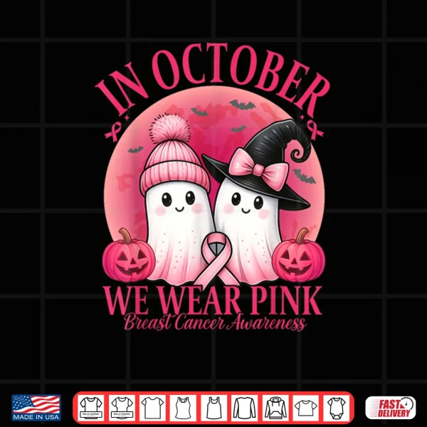 Design In October We Wear Pink Breast Cancer Halloween for Women Shirt