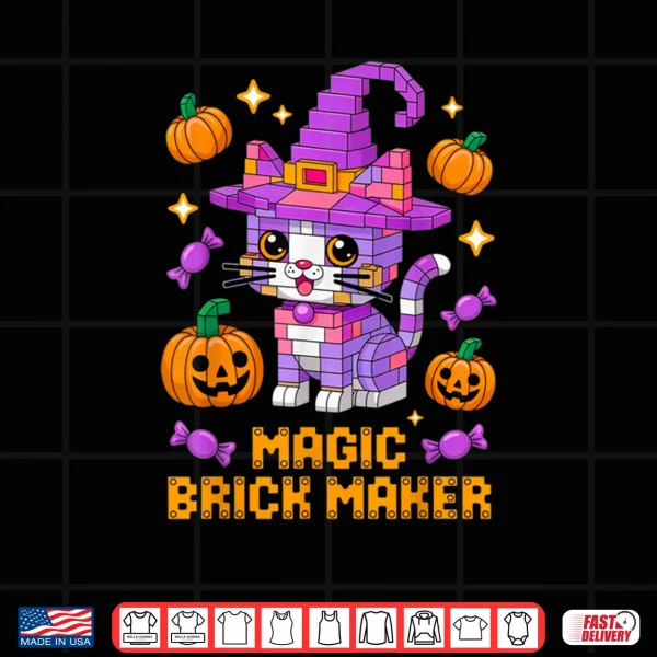 Design Master Builder Halloween Cat Lover Building Bricks Blocks Shirt