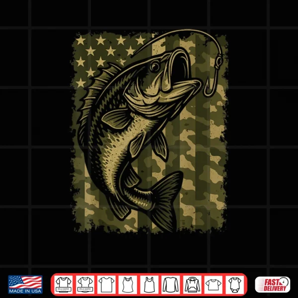Design Patriotic Bass Fishing Camouflage American Flag Shirt