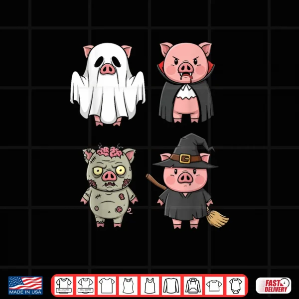 Pig Spooky Witch Boo Zombie Cute Pig Halloween Shirt 3 Design Pig Spooky Witch Boo Zombie Cute Pig Halloween Shirt