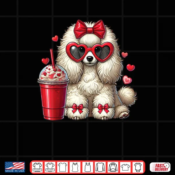 Design Poodle Dog Drinking Coffee Valentines Day Bow Dog Lovers Shirt