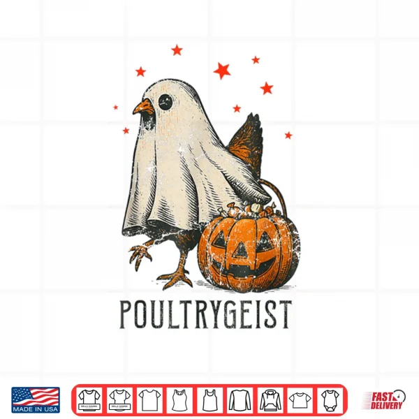 Design Poultrygeist Funny Halloween Chicken Ghost Costume Pumpkin Shirt