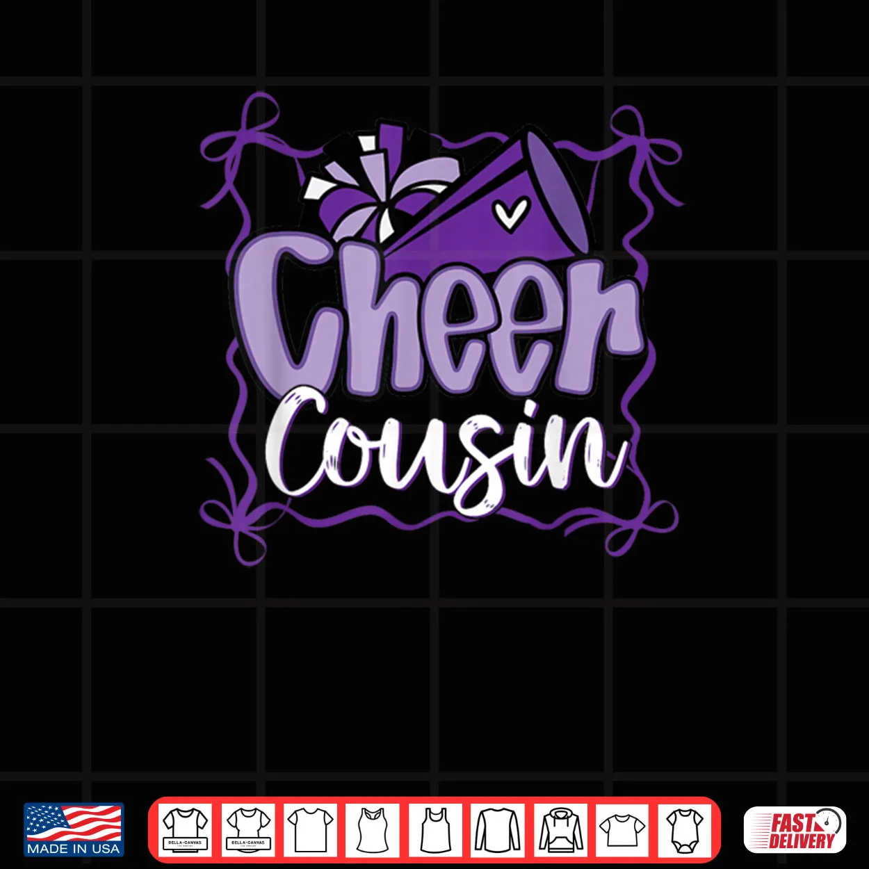 Purple Coquette Pom Poms Bow Cheer Cousin Cheerleader Girl Shirt Purple Coquette Pom Poms Bow Cheer Cousin Cheerleader Girl Shirt