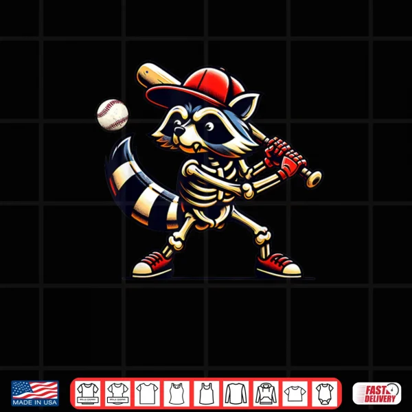 Raccoon Skeleton Baseball Halloween Slugger Cool Idea Shirt 3 Design Raccoon Skeleton Baseball Halloween Slugger Cool Idea Shirt