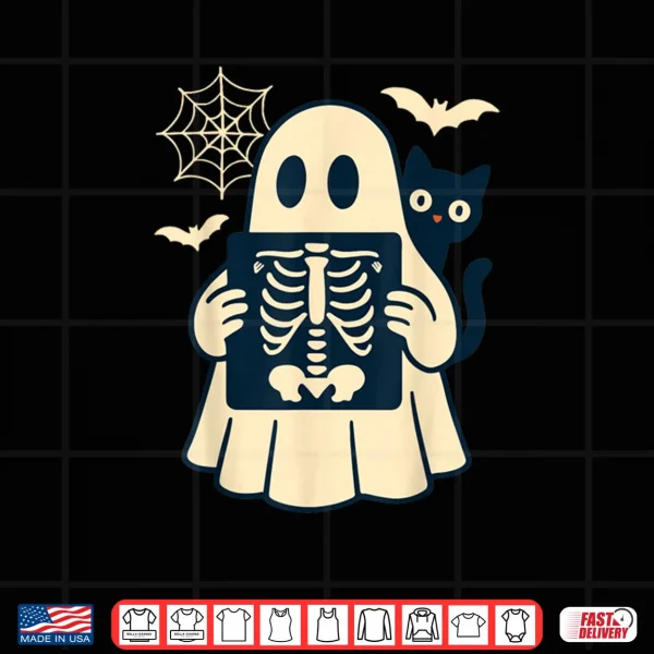 Design Radiology Ghost Halloween Xray Tech Radiologist Black Cat Shirt