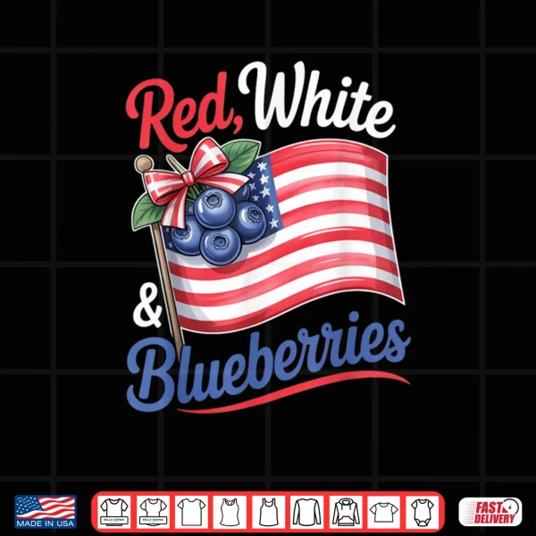 Red White & Blueberries Coquette Flag Bow Shirt 3 Design Red White Blueberries Coquette Flag Bow Shirt