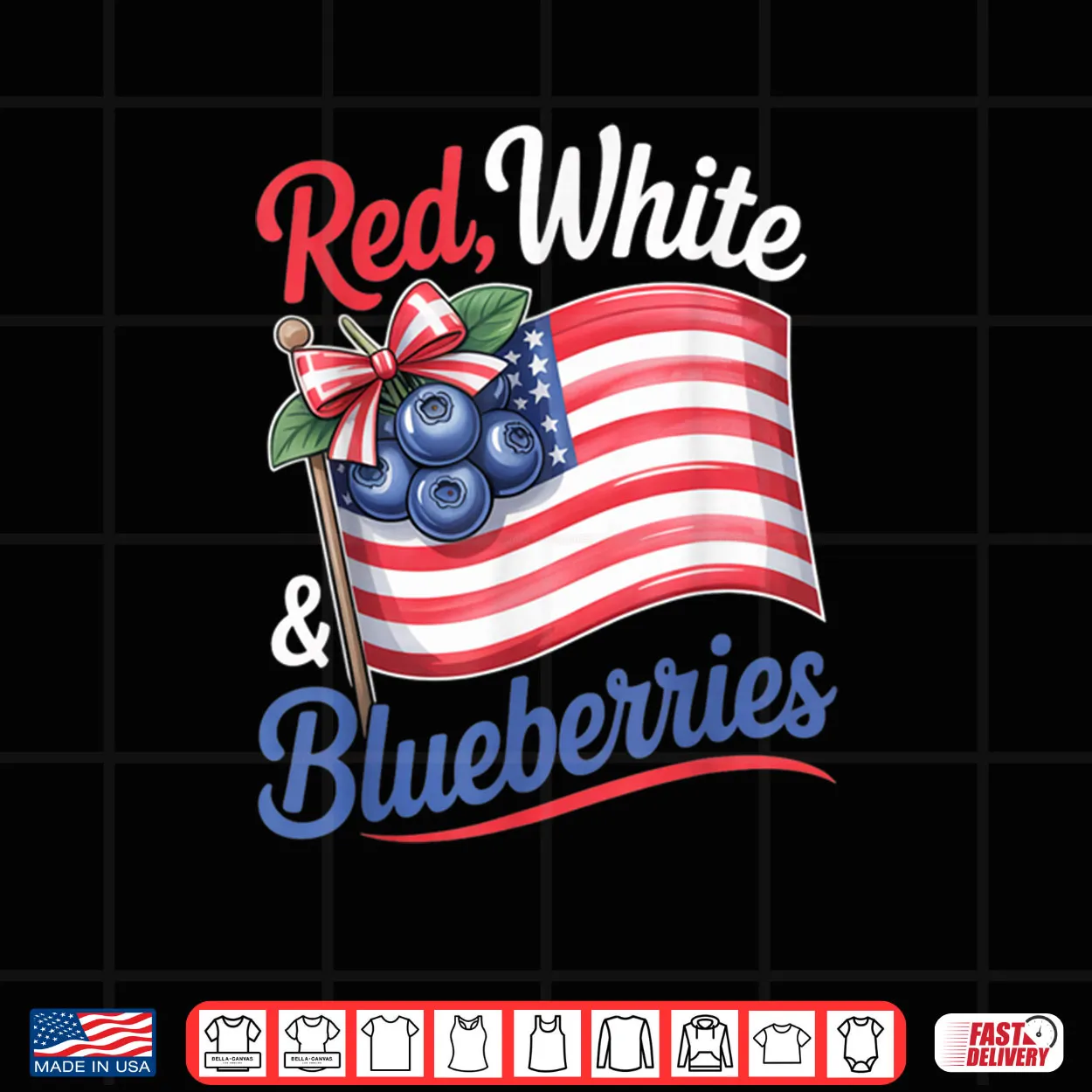 Red White & Blueberries Coquette Flag Bow Shirt Red White & Blueberries Coquette Flag Bow Shirt