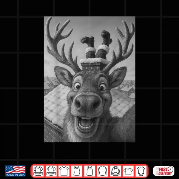 Design Reindeer Selfie Santa Boys Girls Christmas Shirt