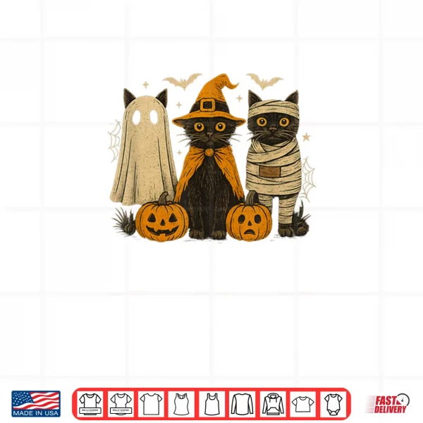 Retro Black Cat Witch Scary Halloween Pumpkin Shirt 3 Design Retro Black Cat Witch Scary Halloween Pumpkin Shirt