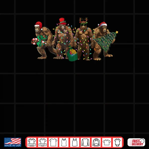 Design Santa Bigfoot Christmas Tree Xmas Lights Funny Sasquatch Shirt