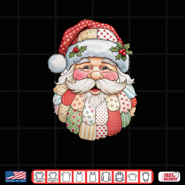 Santa Claus Face Patchwork Folk Art Christmas Xmas Shirt 3 Design Santa Claus Face Patchwork Folk Art Christmas Xmas Shirt