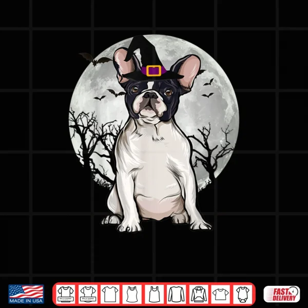 Design Scary French Bulldog Dog Witch Hat Halloween Shirt