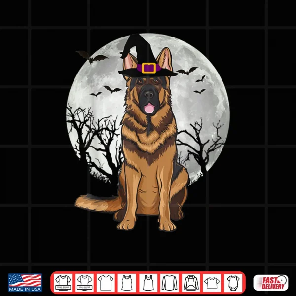 Design Scary German Shepherd Dog Witch Hat Halloween Shirt