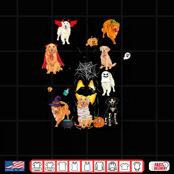 Design Scary Golden Retriever Dogs Tree Halloween Costume Day Shirt