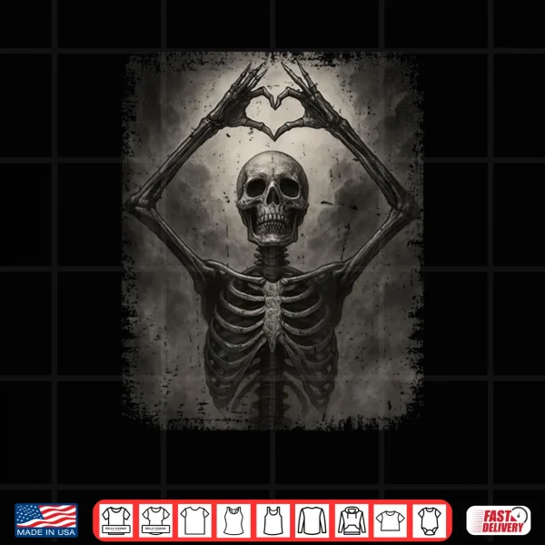 Design Scary Skeleton Hands Heart Sign Funny Halloween Costume 2025 Shirt