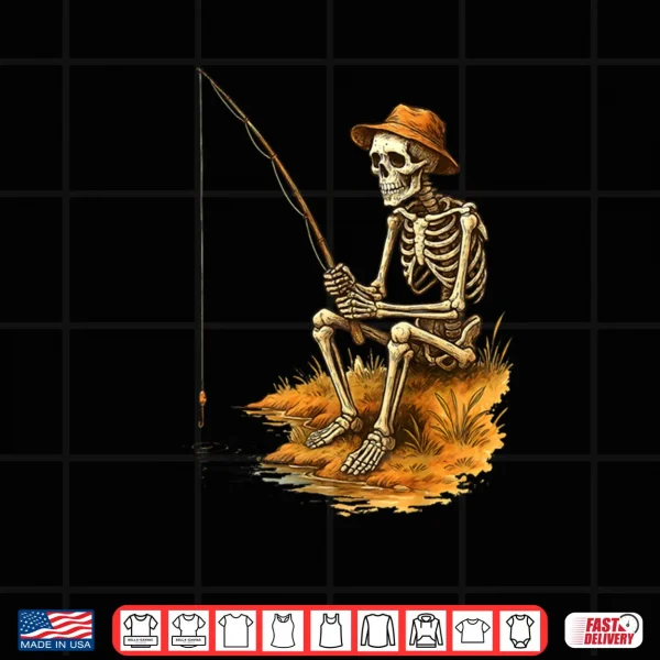 Design Skeleton Fishing Funny Halloween Costume Shirt