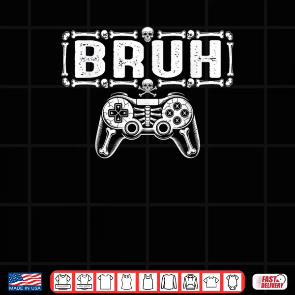 Design Skeleton Gamer Bruh Video Gaming Halloween Shirt 1