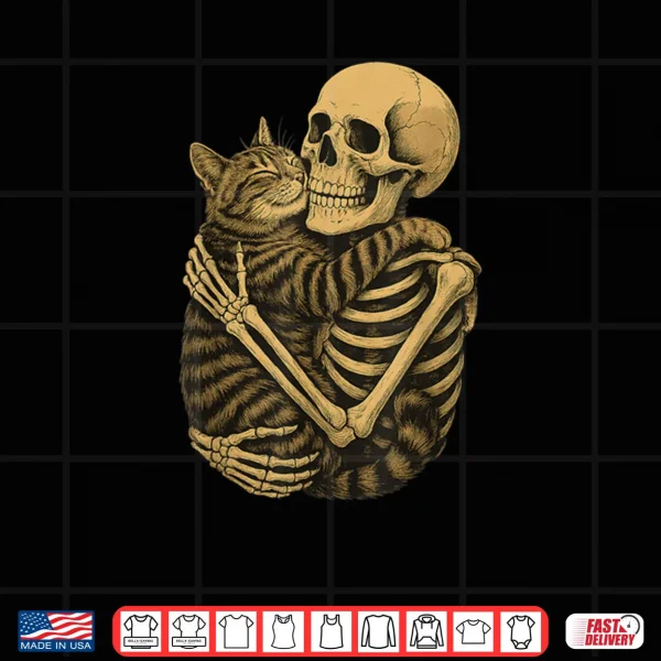 Design Skeleton Hugging Cat Cat Lover Halloween Shirt
