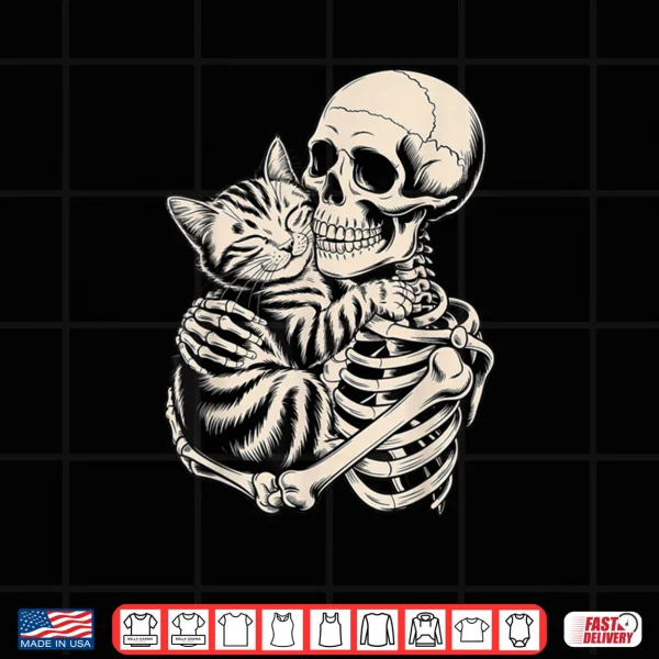 Design Skeleton Hugging Cat Halloween Cat Lover Cat Mom Dad Shirt