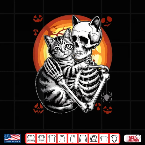 Design Skeleton Hugging Cat Lover Halloween Shirt
