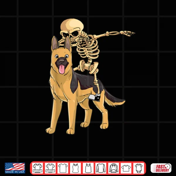 Design Skeleton Riding German Shepherd Lazy Halloween Costume Dog Shirt