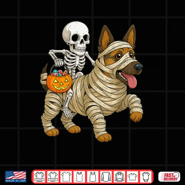Design Skeleton Riding Mummy German Shepherd Dog Halloween Funny Shirt