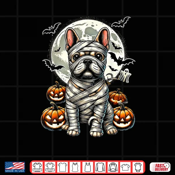 Design Spooky French Bulldog Mummy Full Moon Halloween Dog Shirt