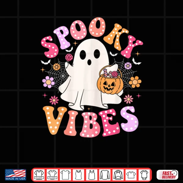 Design Spooky Vibes Ghost Retro Groovy Halloween Shirt