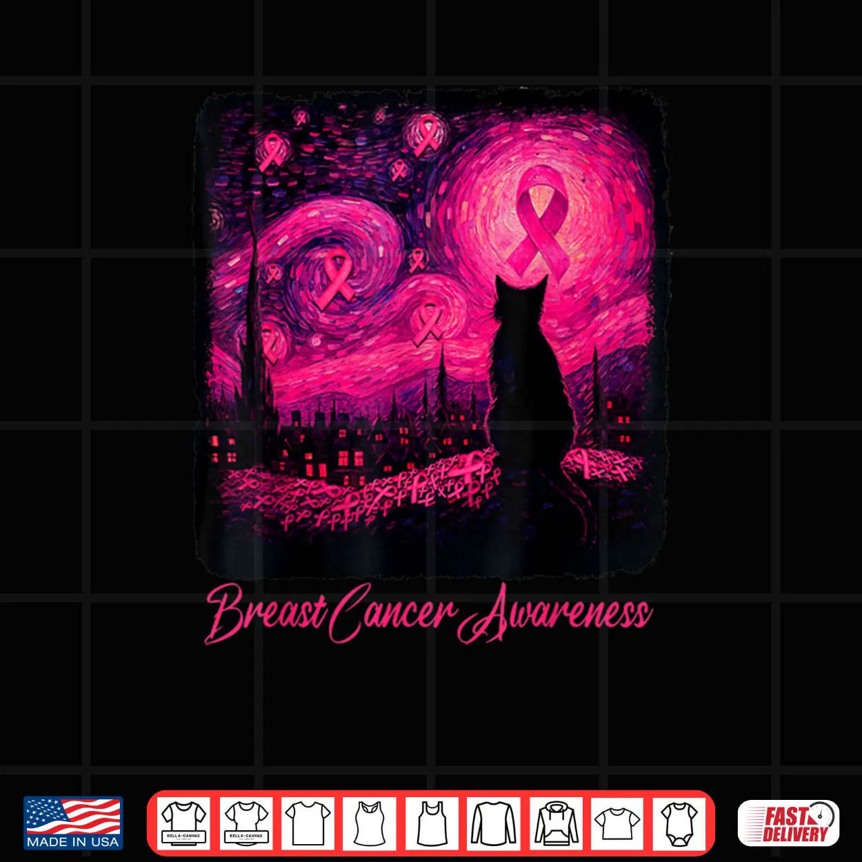 Starry Night Van Gogh Cat Halloween Breast Cancer Awareness Shirt Starry Night Van Gogh Cat Halloween Breast Cancer Awareness Shirt