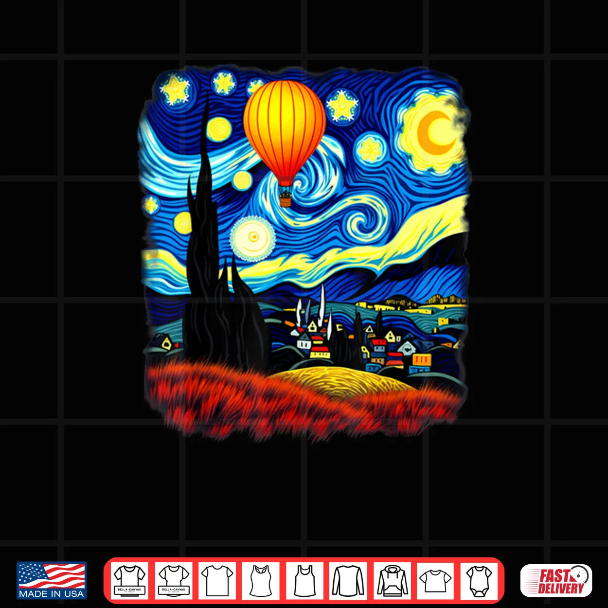 Van Gogh Style Hot Air Balloon Starry Night Shirt Van Gogh Style Hot Air Balloon Starry Night Shirt