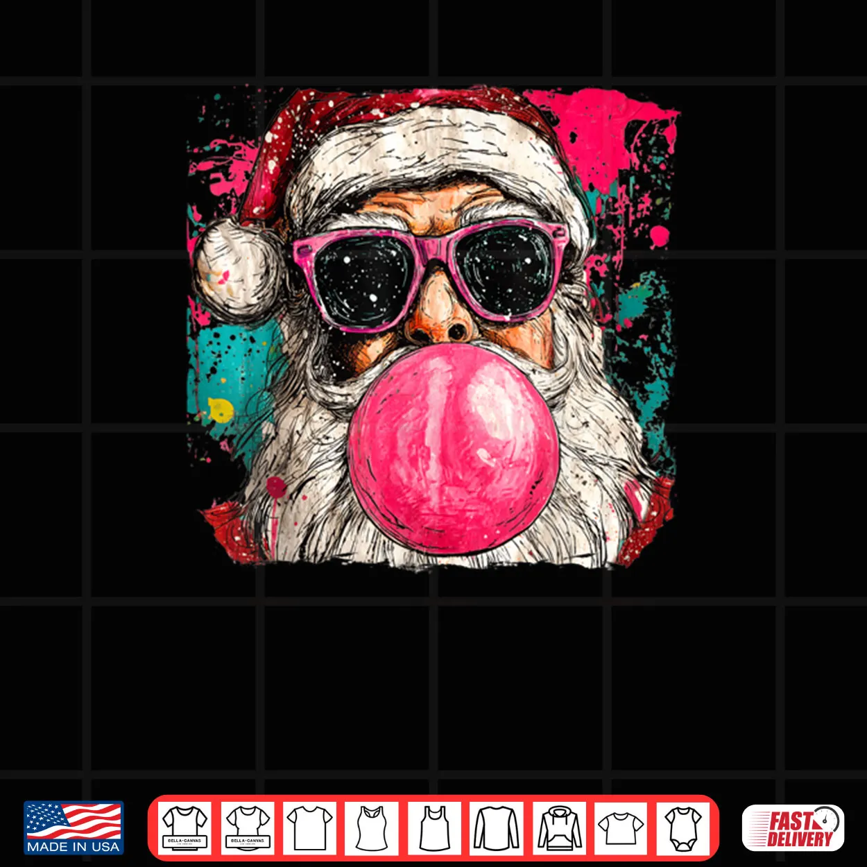 Vintage Preppy Watercolor Santa Bubble Gum Pink Sunglasses Shirt Vintage Preppy Watercolor Santa Bubble Gum Pink Sunglasses Shirt