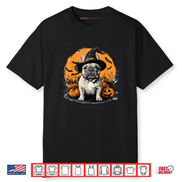 French Bulldog Frenchie Dog Whitch Hat Halloween Pumpkin Shirt