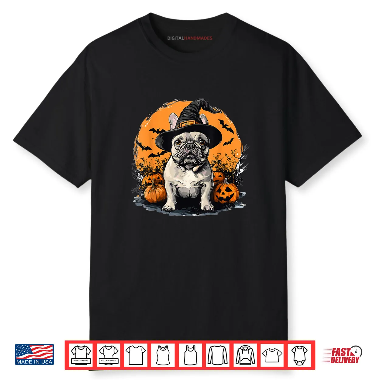 French Bulldog Frenchie Dog Whitch Hat Halloween Pumpkin Shirt French Bulldog Frenchie Dog Whitch Hat Halloween Pumpkin Shirt