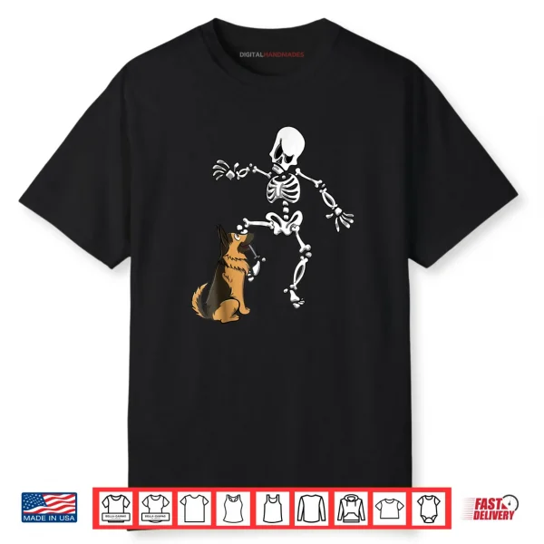 German Shepherd Biting Skeleton Leg Halloween Shirt