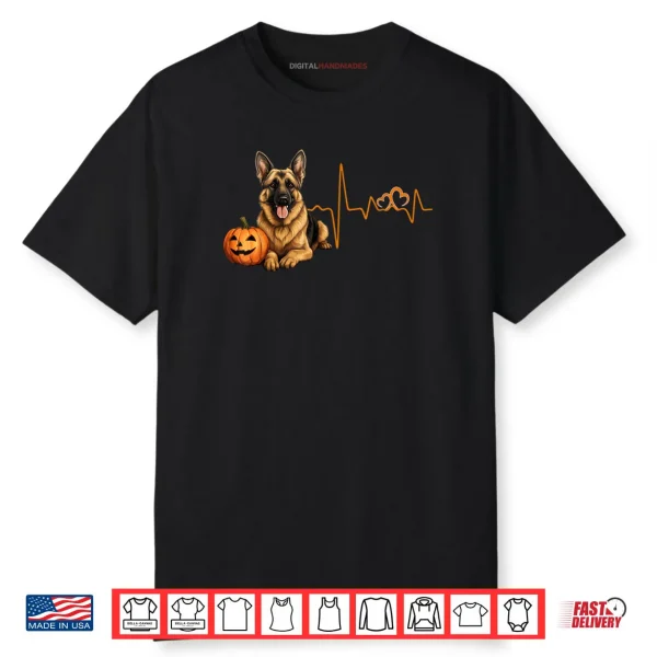 German Shepherd Dog Pumpkin EKG Heartbeat Halloween Costume Shirt