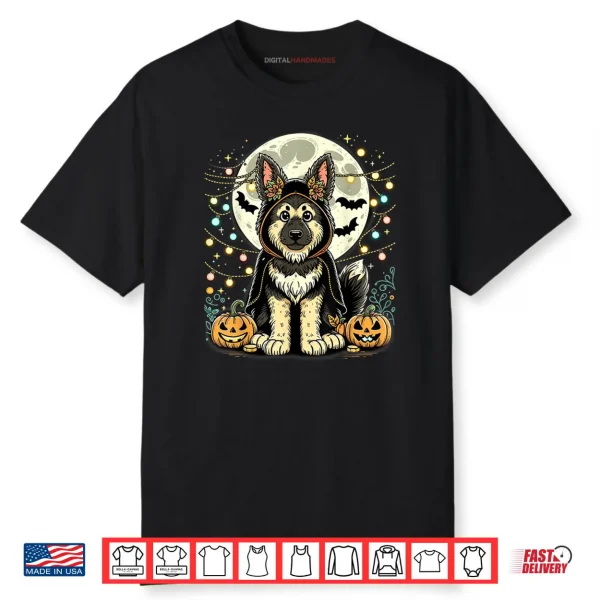 German Shepherd Halloween Moon Pumpkins Festive Light Shirt