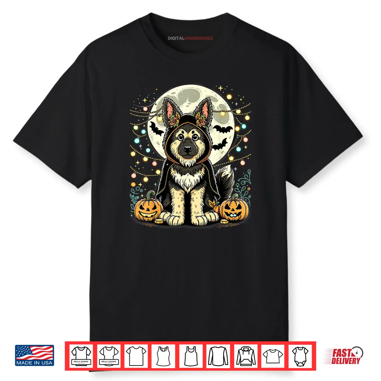 German Shepherd Halloween Moon Pumpkins Festive Light Shirt German Shepherd Halloween Moon Pumpkins Festive Light Shirt