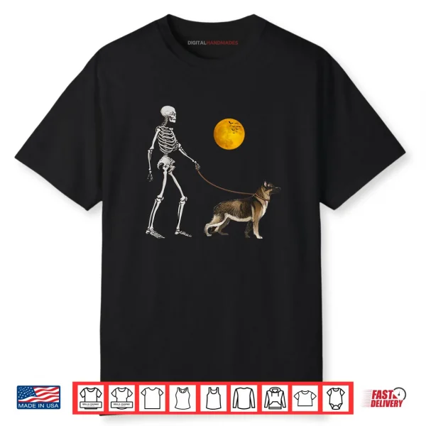 German Shepherd Skeleton Dog Walking Halloween Costume Shirt