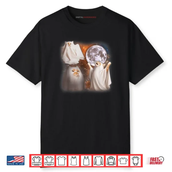 Ghost Cat Howling at Moon Weird Cat Meme Halloween Shirt